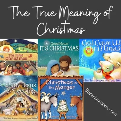 collage of recommended books with text "the true meaning of Christmas"