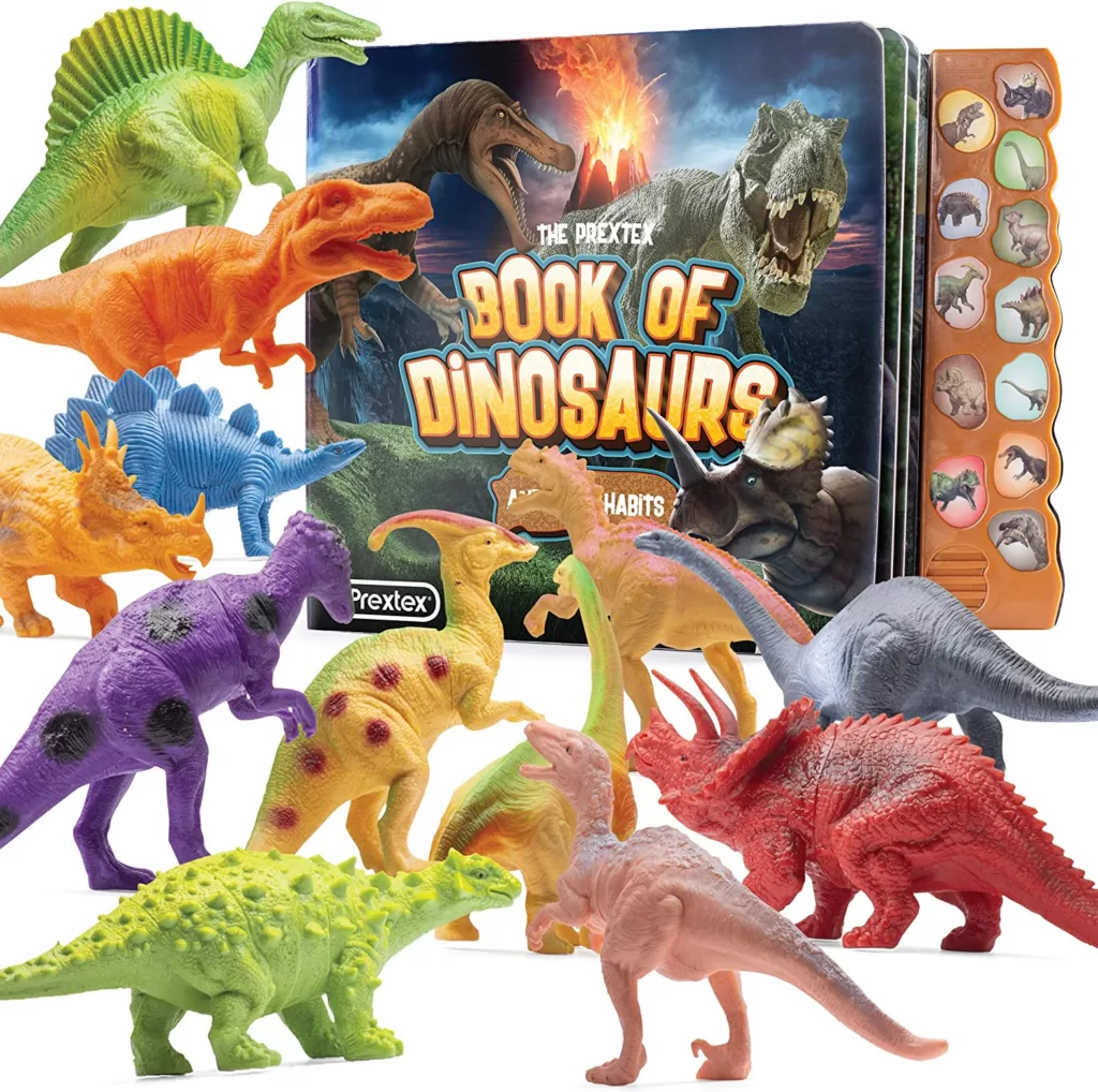 "The PREXTEX Book of Dinosaurs and Their Habits" book with figurines