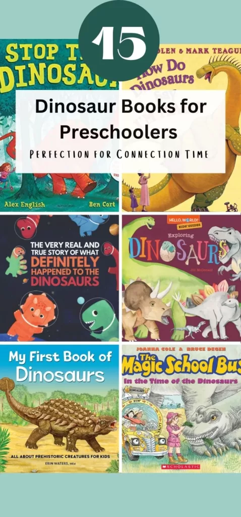 collage of dinosaur books for preschoolers