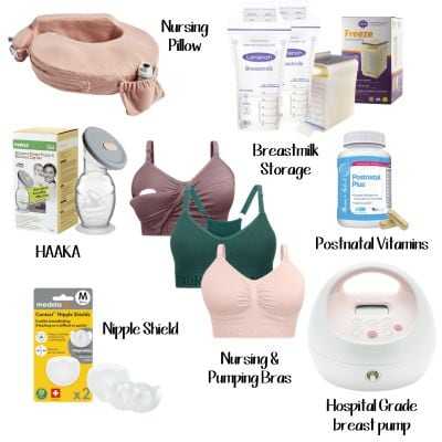 Collage of breastfeeding items 